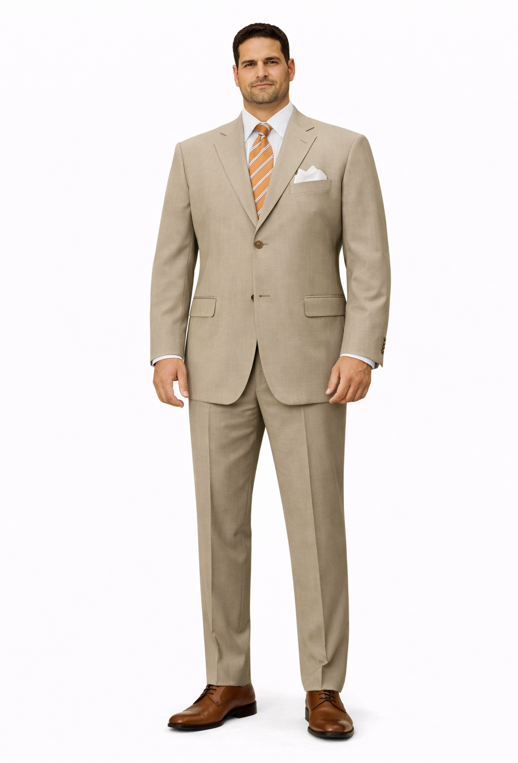 Simple Tan ~ Beige Men's Dress Ultra Smooth Stretch Fabric is Wrinkle and Stain-Resistant Rayon Available in 2 or Three ~ 3 Buttons Style Regular Classic Cut Business Suits Clearance Sale