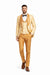 Gold Paisley 3-Piece Skinny Fit Suit – Wide Shawl Lapel with Matching Bow Tie