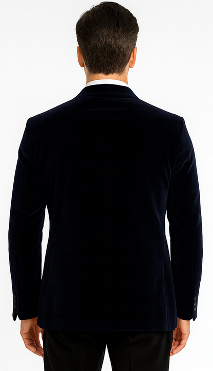SKU#JA58428 Velvet Suit Matching Velvet Pants - Navy Suit