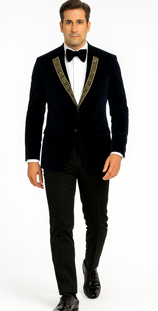 SKU#JA58428 Velvet Suit Matching Velvet Pants - Navy Suit