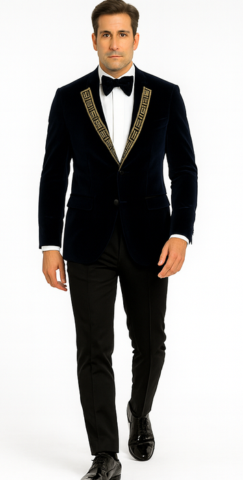 SKU#JA58428 Velvet Suit Matching Velvet Pants - Navy Suit