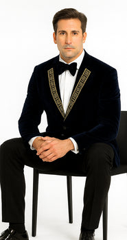 SKU#JA58428 Velvet Suit Matching Velvet Pants - Navy Suit