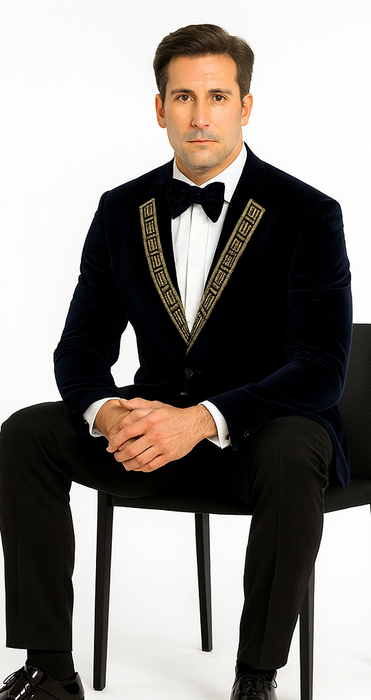 SKU#JA58428 Velvet Suit Matching Velvet Pants - Navy Suit