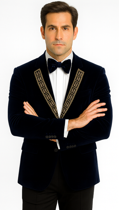 SKU#JA58428 Velvet Suit Matching Velvet Pants - Navy Suit