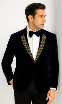 SKU#JA58428 Velvet Suit Matching Velvet Pants - Navy Suit