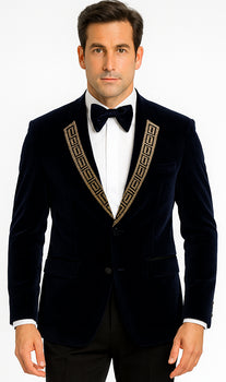 SKU#JA58428 Velvet Suit Matching Velvet Pants - Navy Suit