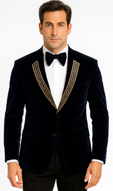 SKU#JA58428 Velvet Suit Matching Velvet Pants - Navy Suit