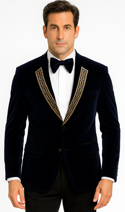 SKU#JA58428 Velvet Suit Matching Velvet Pants - Navy Suit