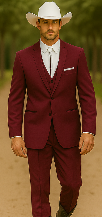 SKU#JA60892 Country Tuxedos For Weddings Mens Traje Vaquero Suit - Burgundy Tuxedo