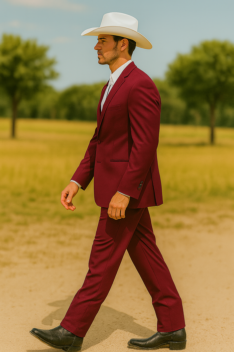 SKU#JA60892 Country Tuxedos For Weddings Mens Traje Vaquero Suit - Burgundy Tuxedo