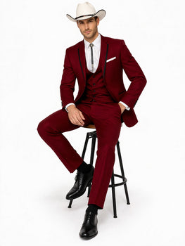 SKU#JA60892 Country Tuxedos For Weddings Mens Traje Vaquero Suit - Burgundy Tuxedo