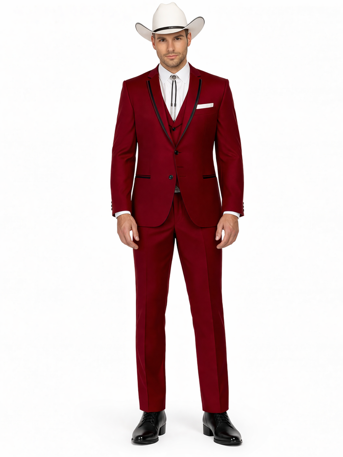 SKU#JA60892 Country Tuxedos For Weddings Mens Traje Vaquero Suit - Burgundy Tuxedo