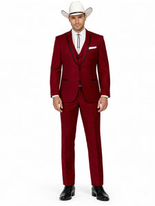SKU#JA60892 Country Tuxedos For Weddings Mens Traje Vaquero Suit - Burgundy Tuxedo