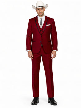SKU#JA60892 Country Tuxedos For Weddings Mens Traje Vaquero Suit - Burgundy Tuxedo