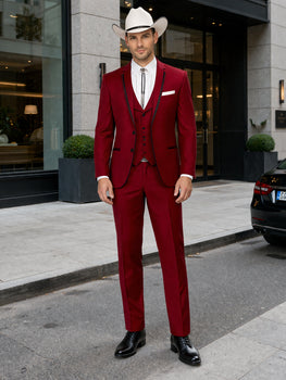 SKU#JA60892 Country Tuxedos For Weddings Mens Traje Vaquero Suit - Burgundy Tuxedo