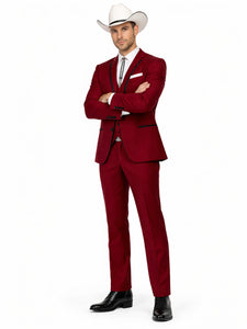 SKU#JA60892 Country Tuxedos For Weddings Mens Traje Vaquero Suit - Burgundy Tuxedo