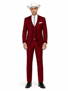 SKU#JA60892 Country Tuxedos For Weddings Mens Traje Vaquero Suit - Burgundy Tuxedo