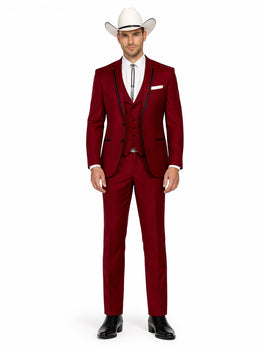 SKU#JA60892 Country Tuxedos For Weddings Mens Traje Vaquero Suit - Burgundy Tuxedo