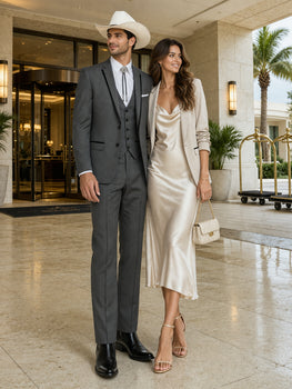 SKU#JA60894 Country Tuxedos For Weddings Mens Traje Vaquero Suit - Dark Grey Tuxedo Slim Fit