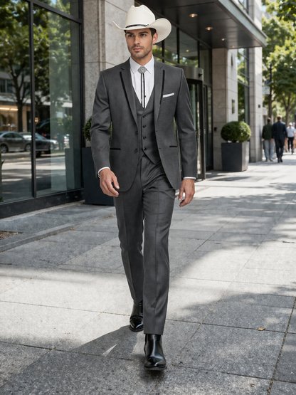 SKU#JA60894 Country Tuxedos For Weddings Mens Traje Vaquero Suit - Dark Grey Tuxedo Slim Fit