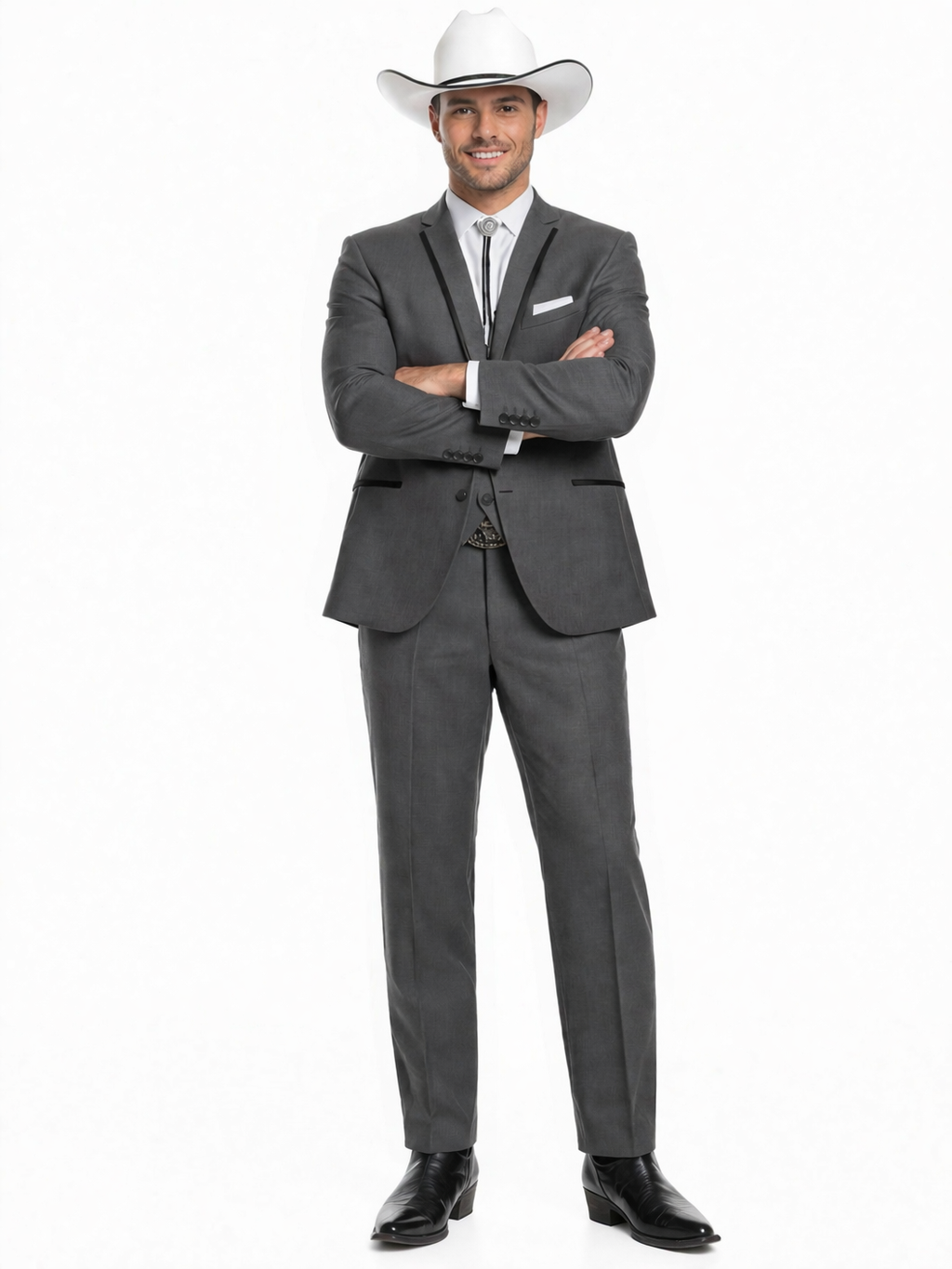 SKU#JA60894 Country Tuxedos For Weddings Mens Traje Vaquero Suit - Dark Grey Tuxedo Slim Fit