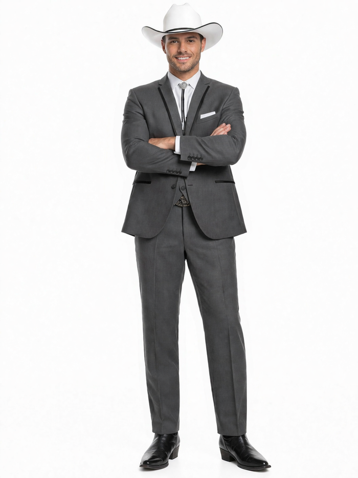 SKU#JA60894 Country Tuxedos For Weddings Mens Traje Vaquero Suit - Dark Grey Tuxedo Slim Fit