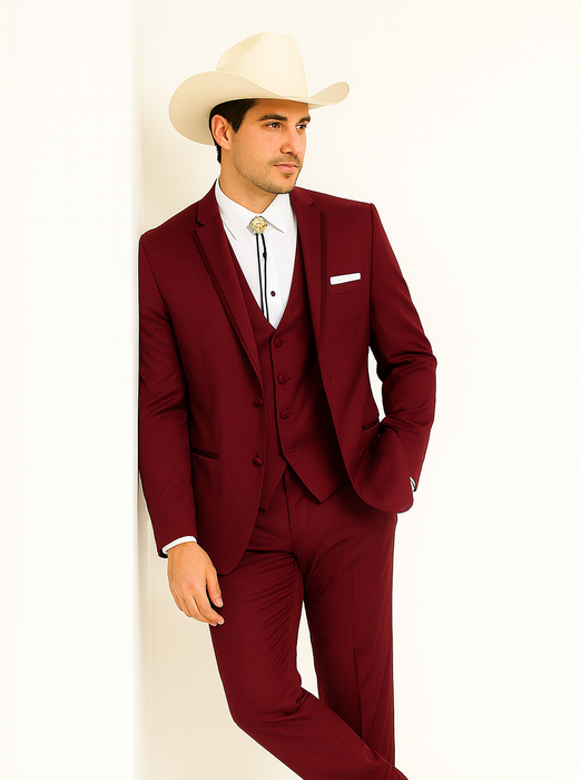 SKU#JA60892 Country Tuxedos For Weddings Mens Traje Vaquero Suit - Burgundy Tuxedo