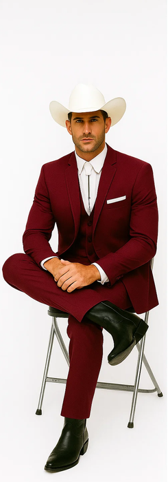 SKU#JA60892 Country Tuxedos For Weddings Mens Traje Vaquero Suit - Burgundy Tuxedo