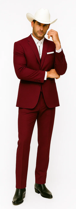 SKU#JA60892 Country Tuxedos For Weddings Mens Traje Vaquero Suit - Burgundy Tuxedo