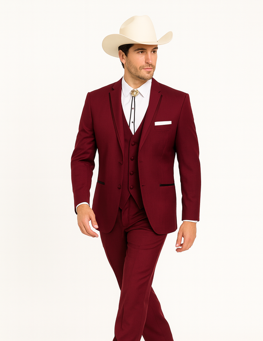 SKU#JA60892 Country Tuxedos For Weddings Mens Traje Vaquero Suit - Burgundy Tuxedo