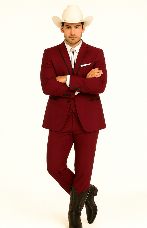 SKU#JA60892 Country Tuxedos For Weddings Mens Traje Vaquero Suit - Burgundy Tuxedo