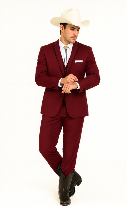 SKU#JA60892 Country Tuxedos For Weddings Mens Traje Vaquero Suit - Burgundy Tuxedo