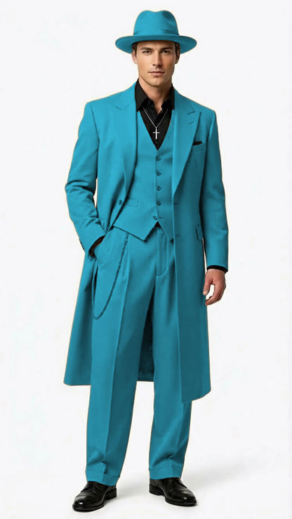 Men’s 1920s Beige Zoot Suit – Long Mafia Gangster Three-Piece Suit in Tan Khaki Color 40 inch Zuit Pachuco Suit