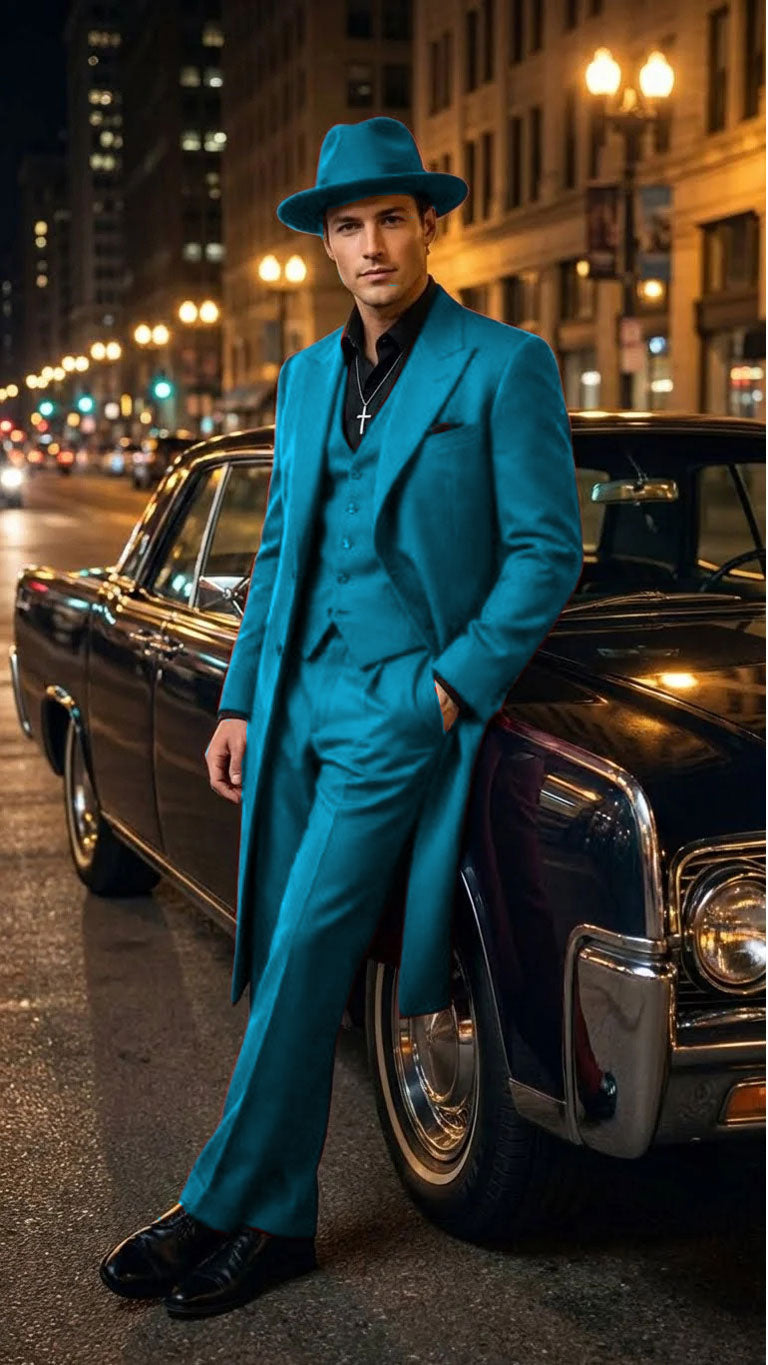 Men’s 1920s Burgundy Zoot Suit – Long Mafia Gangster Three-Piece Vintage Outfit Zuit Pachuco Style