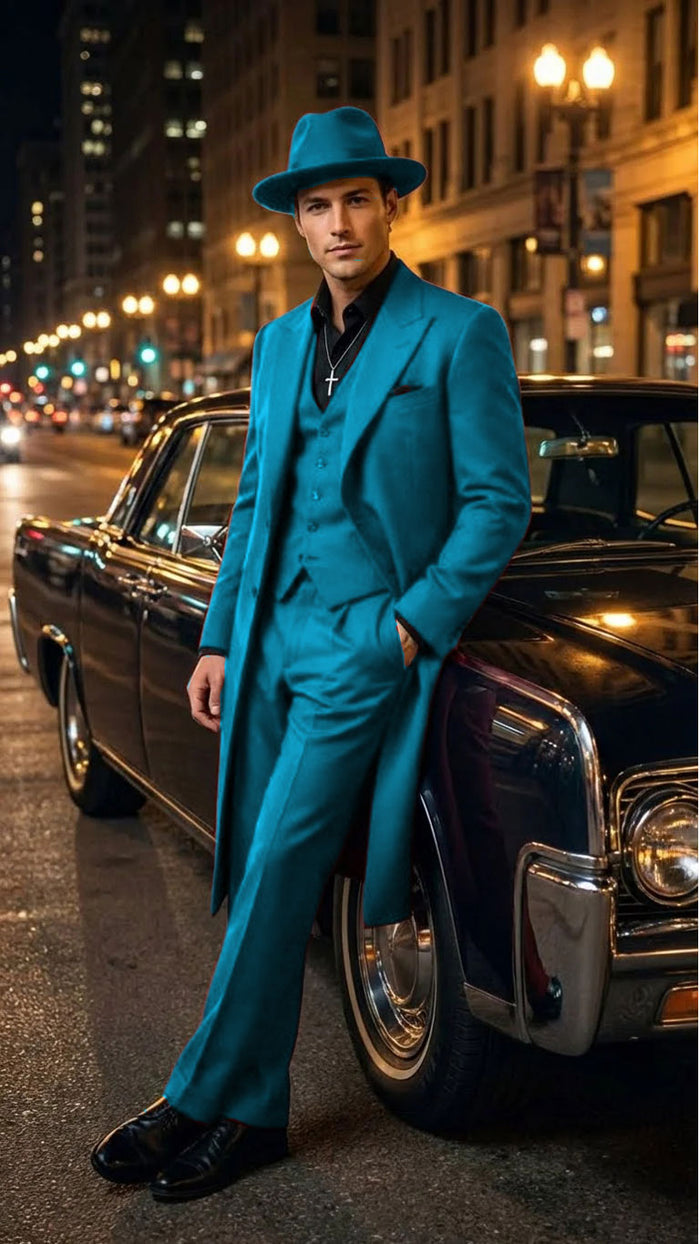 Men’s 1920s Burgundy Zoot Suit – Long Mafia Gangster Three-Piece Vintage Outfit Zuit Pachuco Style