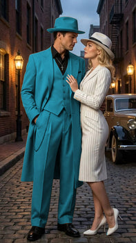 Men’s 1920s Beige Zoot Suit – Long Mafia Gangster Three-Piece Suit in Tan Khaki Color 40 inch Zuit Pachuco Suit