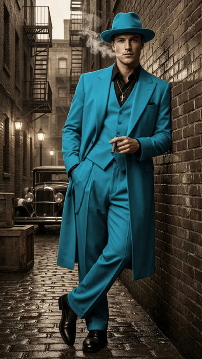 Men’s 1920s Beige Zoot Suit – Long Mafia Gangster Three-Piece Suit in Tan Khaki Color 40 inch Zuit Pachuco Suit