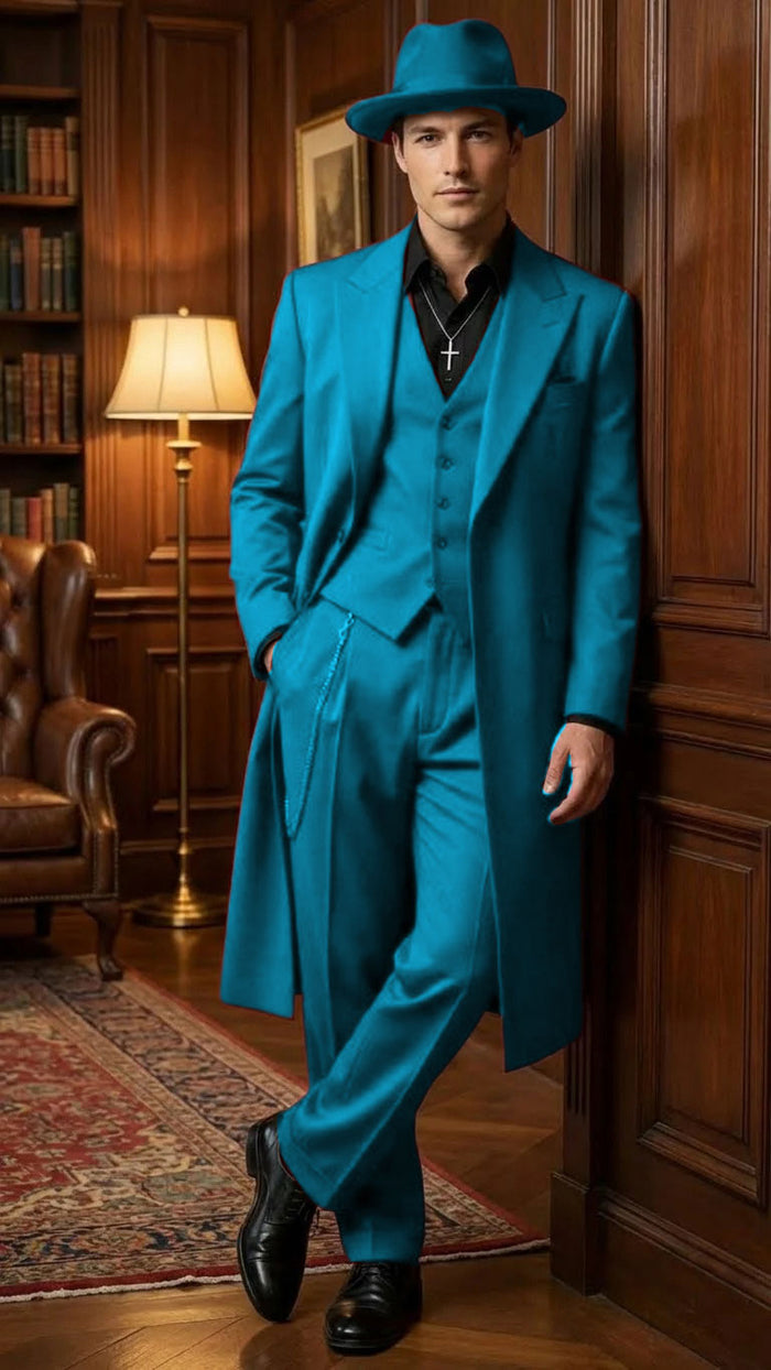 Men’s 1920s Burgundy Zoot Suit – Long Mafia Gangster Three-Piece Vintage Outfit Zuit Pachuco Style