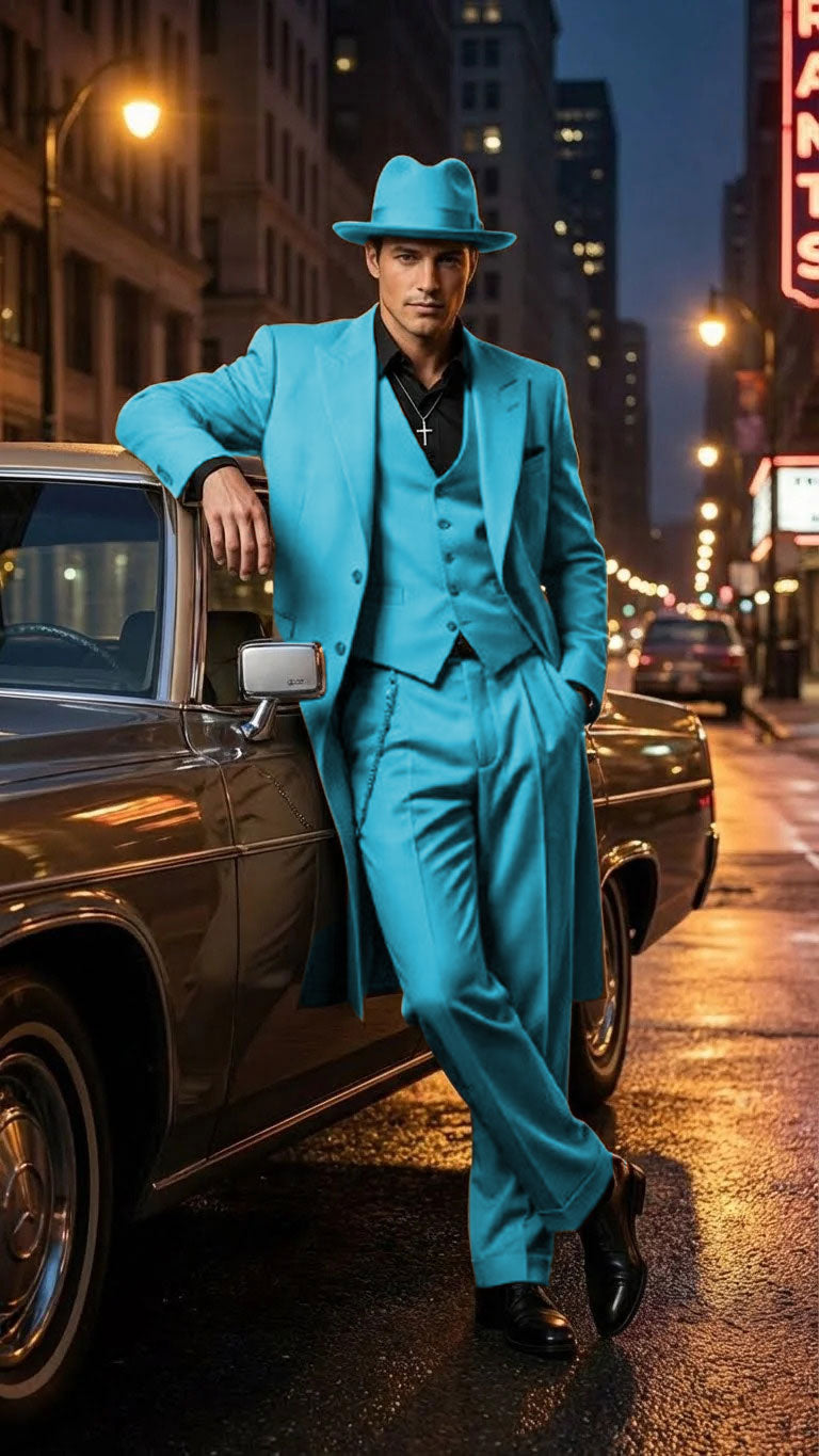 Men’s 1920s Beige Zoot Suit – Long Mafia Gangster Three-Piece Suit in Tan Khaki Color 40 inch Zuit Pachuco Suit