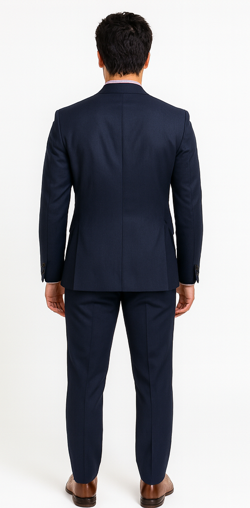 Vitali Brand Suits - Slim Fit 2 Button Sharkskin Textured Pattern Tapered Fit Suit With Vent Dark Blue Online Discount Fashion Sale