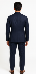 Vitali Brand Suits - Slim Fit 2 Button Sharkskin Textured Pattern Tapered Fit Suit With Vent Dark Blue Online Discount Fashion Sale