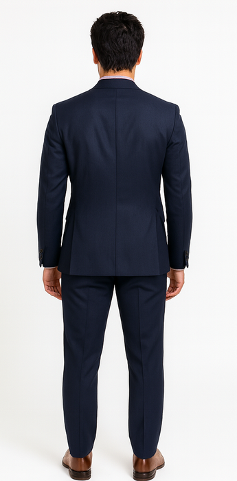 Vitali Brand Suits - Slim Fit 2 Button Sharkskin Textured Pattern Tapered Fit Suit With Vent Dark Blue Online Discount Fashion Sale