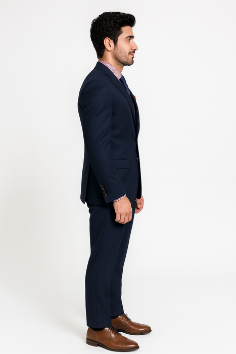 Vitali Brand Suits - Slim Fit 2 Button Sharkskin Textured Pattern Tapered Fit Suit With Vent Dark Blue Online Discount Fashion Sale