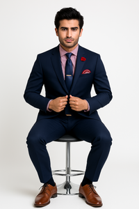 Vitali Brand Suits - Slim Fit 2 Button Sharkskin Textured Pattern Tapered Fit Suit With Vent Dark Blue Online Discount Fashion Sale