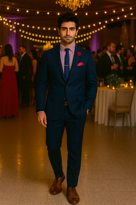 Vitali Brand Suits - Slim Fit 2 Button Sharkskin Textured Pattern Tapered Fit Suit With Vent Dark Blue Online Discount Fashion Sale