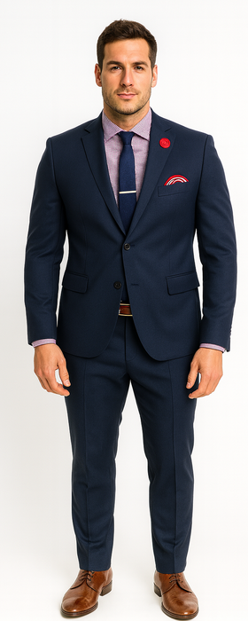 Vitali Brand Suits - Slim Fit 2 Button Sharkskin Textured Pattern Tapered Fit Suit With Vent Dark Blue Online Discount Fashion Sale