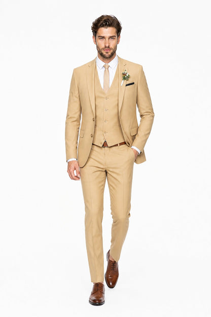 Men's Slim Fitted Euro Tapered Camel ~ Khaki ~ Bronze ~ Camel  ~ Canary Color 2 Buttons Vested
