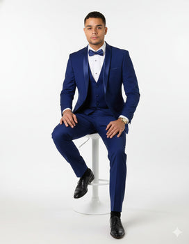 Mens 1 Button Shawl Lapel Vested Wool Wedding - Prom Tuxedo in Bright Sapphire Blue - Mens Slim Fitted Tuxedo - Image 5