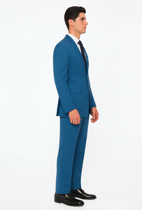 Slim Fit Suit - Fitted Suit Men'S Flat Front Pants Cobalt Blue ~ Indigo ~ Bright Blue ~ Teal Suit