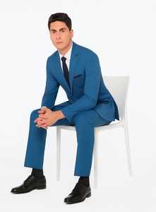 Slim Fit Suit - Fitted Suit Men'S Flat Front Pants Cobalt Blue ~ Indigo ~ Bright Blue ~ Teal Suit
